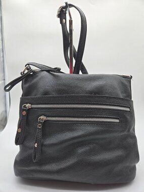 Great American Leatherworks Black Leather Multiple Zipper Crossbody Studs